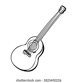 Hand-drawn guitar. Illustration on white background. Vector.