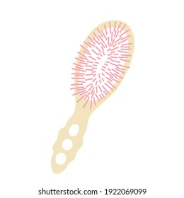 Hand-drawn hairdressing items, tools, comb. Vector accessory for a beauty salon isolated on white. Cute baby kids flat cartoon style. Hair cutting and styling. Hair, barber, barbershop, brushing