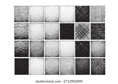 Meio-Tom desenhado à mão e conjunto de grade de textura Crosshatch