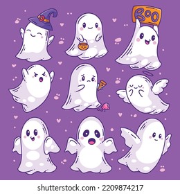 Hand-drawn Halloween Cute Ghost Collection Full Color
