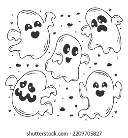 Handgezeichnetes Halloween-Ghost-Set-Doodle