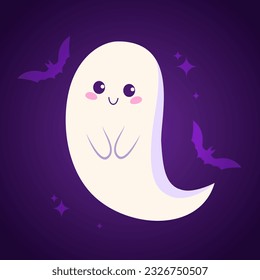 Hand-drawn Halloween cute ghost. Vector illustration