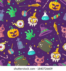 Hand-drawn Halloween element, seamless pattern vector