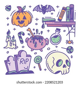 Hand-drawn Halloween elements icon collection full color