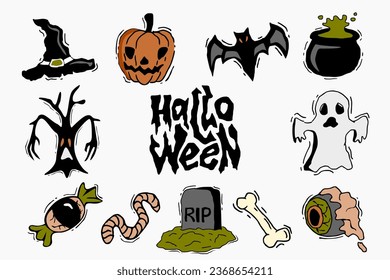 Hand-Drawn Halloween Elements Set for Halloween decorative