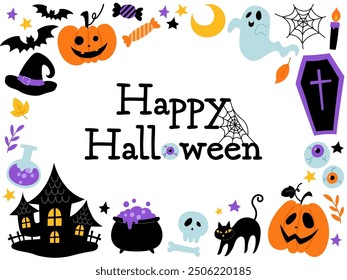 Hand-drawn Halloween frame with text, vector illustration
