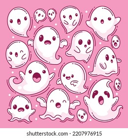 Hand-drawn Halloween Ghost Collection Full Color