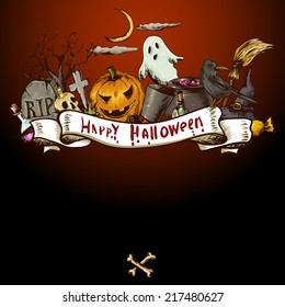 Hand-drawn Halloween Invitation Card  Vector Illustration