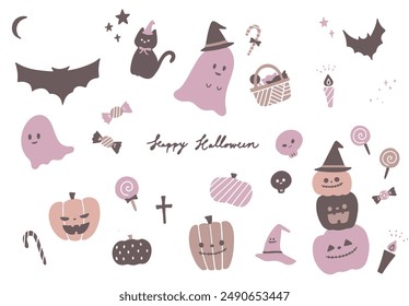 Hand-drawn Halloween motif illustration set in dull colors