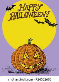 Hand-drawn Halloween Pumpkin Jack-O-Lantern Vector Illustration