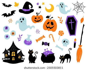 Hand-drawn Halloween set Vector illustration