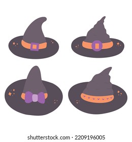 Hand-drawn halloween witch hat set. Party elements