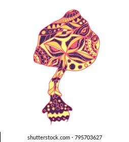 Hand-drawn hallucinogenic mushrooms