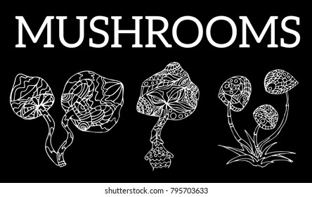 Hand-drawn hallucinogenic mushrooms
