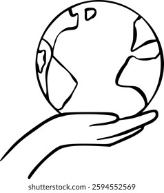Handdrawn Hand holding globe illistration