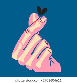 Mano dibujada a mano con un esqueleto, haciendo un gesto de corazón con una sola mano.