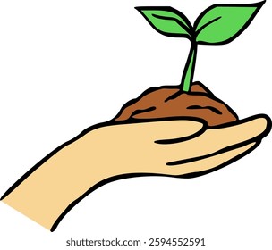 Handdrawn Hand of trees growing seedlings illistration