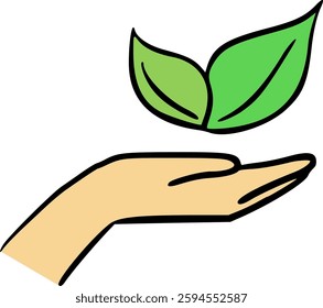 Handdrawn Hand whit leaf illistration