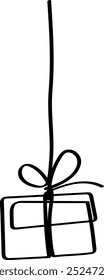 Handgezeichnete hängende Geschenkbox mit einem Bogen, Line Art Illustration