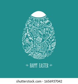 Hand-drawn happy easter egg. Stock vector illustration.