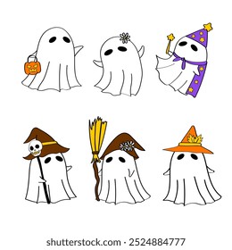 Hand-Drawn Happy Halloween day element.Collection of cartoon Ghost