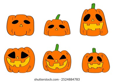 Hand-Drawn Happy Halloween day element.Collection of cartoon Pumpkin