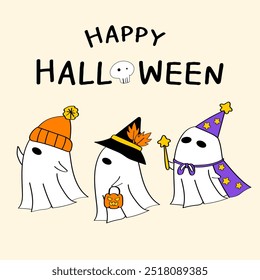 Dibujado a mano Feliz día de Halloween fantasma con cita.