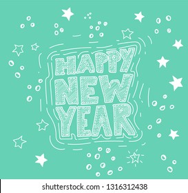 Handdrawn 'Happy New Year' illustration, vector