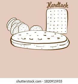 Hand-drawn Hardtack bread illustration. Flatbread, usually known in Europe, America. Vector drawing series.