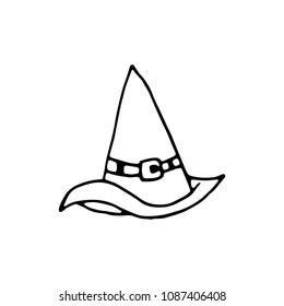 Handdrawn hat doodle icon. Hand drawn black sketch. Sign symbol. Decoration element. White background. Isolated. Flat design. Vector cartoon illustration.