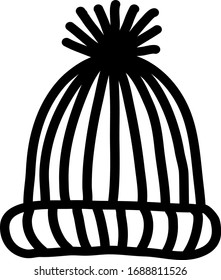 a hand-drawn hat with a pompom isolated on a white background. Doodle style. Vector illustration