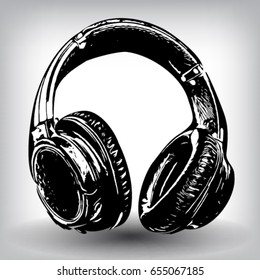 Hand-drawn headphones. Vector illustration