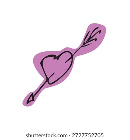 Corazón dibujado a mano con flecha, Ilustración vectorial