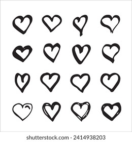 Handdrawn heart with black marker vector collection set