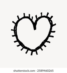 Hand-drawn heart with bold, uneven lines. Black heart illustration on white background. Simple heart sketch, drawing, art. Love element vector.