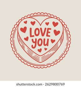 Hand-Drawn Heart Cake with Love You and Hearts