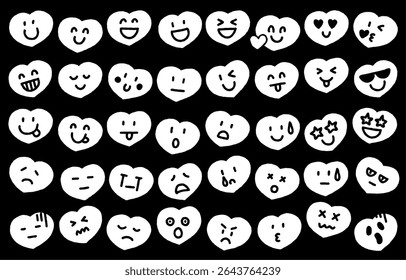 Hand-drawn heart expression icon set (monochrome)