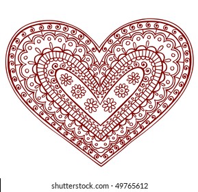 Hand-Drawn Heart Henna (mehndi) Paisley Doodle Vector Illustration Design Element