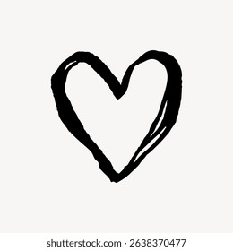 Hand-drawn heart illustration in black on a white background. Simple heart design, perfect for love-themed projects. symbol, heart art, drawing. Doodle shape vector.