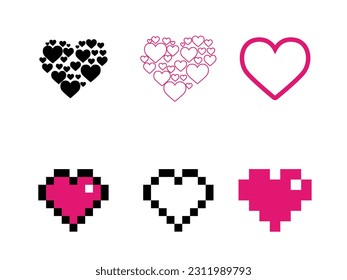 Hand-drawn heart illustration set, Doodle heart collection, Collection of illustrated heart icons, Valentine's Day illustration icons