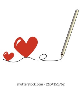 Hand-drawn heart line.  Pen icon Isolated on white.  Abstract love  valentine symbol. Vector illustration