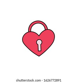 Hand-drawn heart lock flat vector icon isolated on a white background. Valentine's day icon.