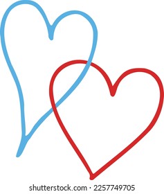 Hand-drawn heart mark with cute red and blue intertwined