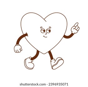 The hand-drawn heart retro character. Vector illustration in trendy retro cartoon style. Love, Valentine's Day.