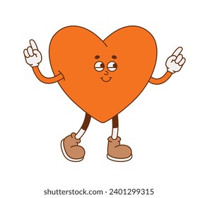 The hand-drawn heart retro character. Vector illustration in trendy retro cartoon style. Love, Valentine's Day.