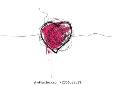 Hand-drawn heart, Tangled grungy round scribble hand drawn with thin line,Tangled heart hand drawn with thin line, grunge love Vector illustration.