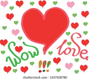 Hand-drawn heart vector romance of red color chaotically located on a white background