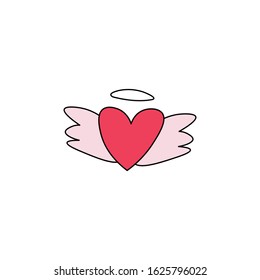 Hand-drawn heart with a wing flat vector icon isolated on a white background.Heart flying.Valentine's day concept.