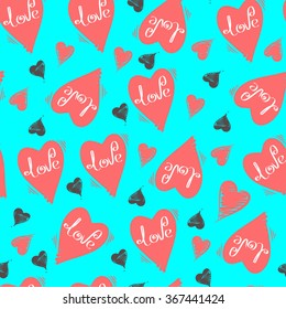 Hand-drawn heart with the words love. Vector seamless pattern EPS10