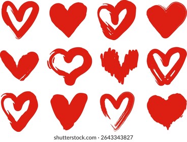 Hand-drawn hearts. Doodle style, grunge hearts. Symbols of Valentine's Day and love. Vector material.